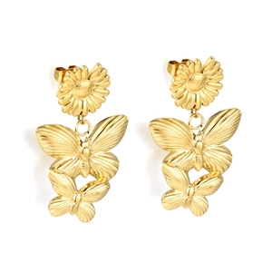 18K vergoldete Gänseblümchen und Schmetterling Ohrhänger aus Edelstahl für Damen