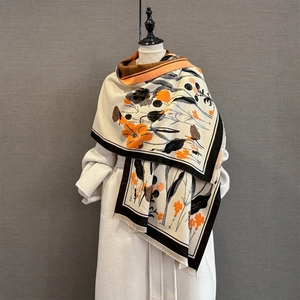 Écharpe Châle Épais Chaud Imitation Cachemire Femme Vintage Fleur Papillon Jacquard Avec Glands Polyvalent Automne