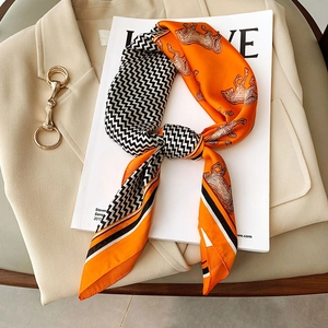 Fashion Square Scarf Faux Satin Satin Neck Wrap For Women Retro Printed Hair Band Bag Ribbon Accessory Elegant Lightweight Soft