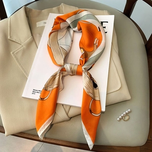 Women Faux Satin Satin Square Scarf Printed Elegant Neckerchief Hair Band Bag Accessory Retro Headscarf Lightweight