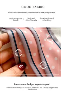 Détail d'un foulard en soie rose montrant la texture douce avec pois blancs et rayures