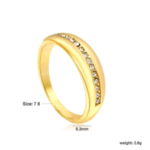 Bague classique en acier inoxydable plaqué or 18 carats avec zircons pavés, largeur 6,3 mm