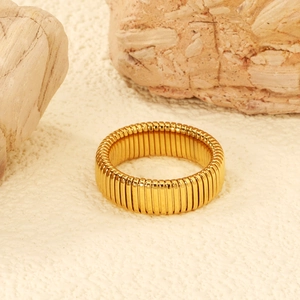 Tubogas Ring Stainless Steel Gold Plated Ridged Geometric Texture Industrial Style Waterproof Jewelry For Women