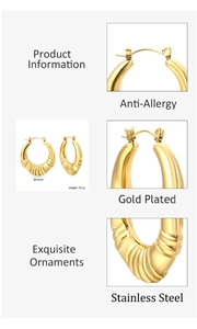 Détails des boucles d'oreilles créoles en acier plaqué or 30,4mm avec texture nervurée