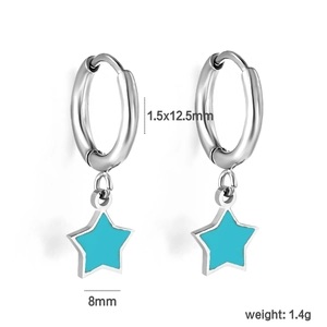 Star charm hoop earrings with dimensions 12.5mm ring and 8mm blue star pendant