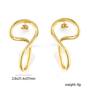 Abstract wave S-shaped gold earrings in polished stainless steel minimalist style