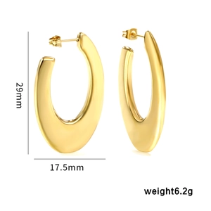 Detailansicht der Abmessungen 29mm x 17.5mm für die 18K vergoldeten U-förmigen Creolen Ohrringe