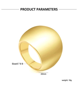 Paramètres de taille détaillés de la bague large en acier plaqué or 18K 22mm 18g
