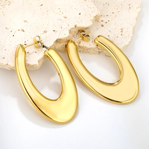 U-Förmige Geometrische Creolen Edelstahl 18K Vergoldet Flach Minimalistisch Polierter Schmuck Für Frauen