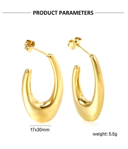 Détails du produit boucles d'oreilles en U dorées, taille 17x30mm et poids 5,5g