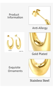 Tableau des tailles et vue macro des boucles d'oreilles créoles en U plaquées or
