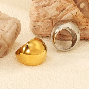 Bague Bombée Épaisse Acier Inoxydable Plaqué Or 18K Minimaliste Géométrique Large Polie Bijoux De Mode Pour Femmes