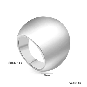 Bague bombée en acier inoxydable poli argenté avec détails des tailles et du poids