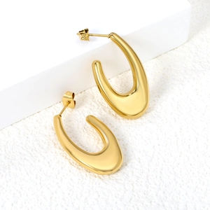 Boucles d'oreilles créoles épaisses en forme de U en acier inoxydable doré poli