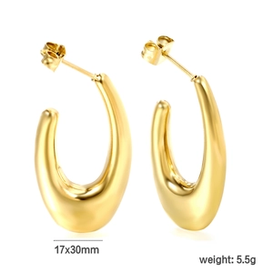 Boucles d'oreilles créoles minimalistes en acier inoxydable doré en forme de U 17x30mm