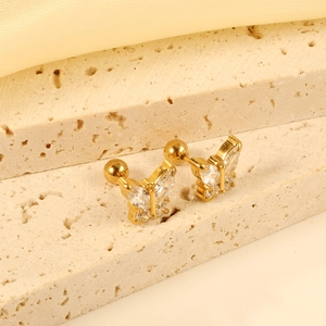 Elegant gold butterfly stud earrings with sparkling crystals and secure screw back