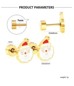 Details van de Kerstman oorknopjes met schroefsluiting en exacte afmetingen