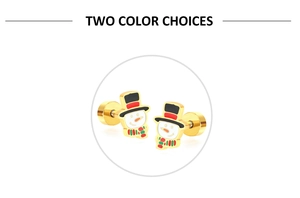 Detailed view of snowman Christmas earrings featuring gold plating and colorful enamel finish