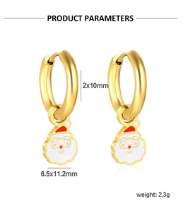 Detail of gold-plated Santa Claus earrings showing 10mm hoop size and 11.2mm pendant length
