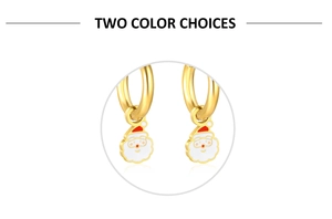 Detail of Christmas hoop earrings with Santa Claus charms in gold and white finish