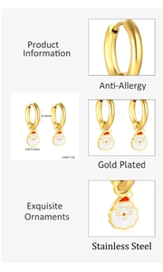 Detailed view of anti-allergy gold plated stainless steel Santa Claus hoop earrings