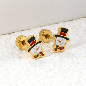Cute snowman stud earrings in gold stainless steel for Christmas holiday festive jewelry