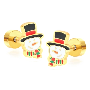 Christmas snowman stud earrings in gold-plated stainless steel with colorful enamel detail