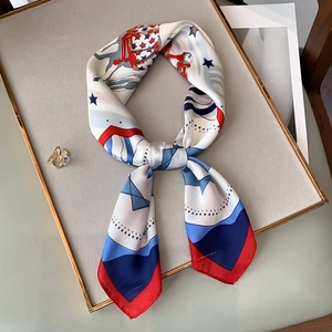 Fashion Square Scarf For Women Faux Satin Satin Horse Star Geometric Print Elegant Headband Bag Wrap Accessory