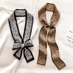Narrow leopard print skinny scarf in black, white and brown colors for women styling