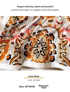 Detail of 90x90cm floral silk scarf showing premium twill weave and delicate stitched hem