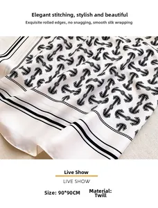 Detailed close-up of handmade rolled edges on a silk square scarf with anchor print