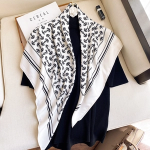 Elegant Women Square Scarf Satin Like Satin Nautical Anchor Print Lightweight Sun Protection Fashion Shawl Neckerchief