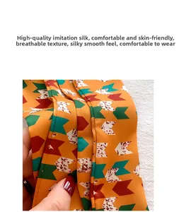 Close-up of geometric pattern silk scarf made from soft skin-friendly breathable fabric