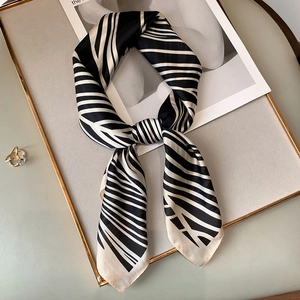 Women Square Satin Scarf Abstract Zebra Stripe Print Satin Hair Tie Bag Decor Neck Scarf Korean Fashion Elegant Accessory