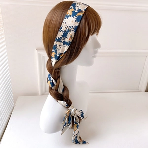 Schmaler Schal Band Retro Chinesischer Stil Kranich Blumenmuster KunstSatin Haarband Tasche Dekorative Krawatte Für Frauen