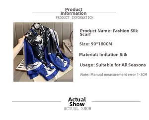 Detailed size specifications of 90x180cm for the silk-feel floral print scarf shawl