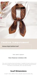 Detail of 70x70cm faux silk scarf featuring brown and black geometric arrow patterns