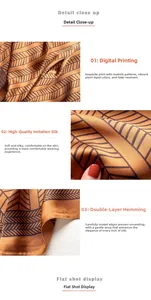 Close-up of digital leaf print on silk scarf with premium double-stitched rolled edges