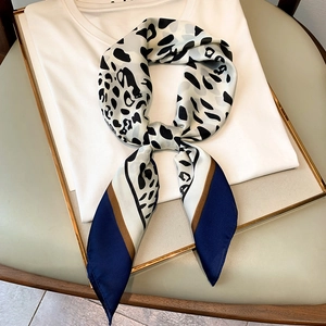 Leopard Print Satin Square Scarf Satin Like Neck Scarf Hair Tie Fashion Accessory For Women Elegant Head Wrap