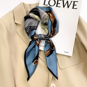 Carré De Satin Élégant Foulard En Satin De Mûrier Imprimé Chaîne Cheval Gland Mode Bandana Femmes