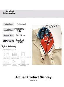 Détails du foulard en soie avec un visuel du foulard imprimé porté sur un blazer