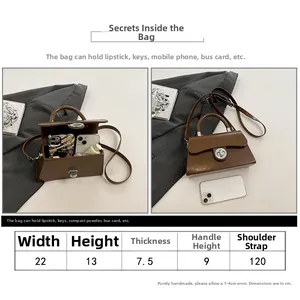 Guide des tailles détaillé pour sac carré rétro avec dimensions de 22cm de large et 13cm de haut