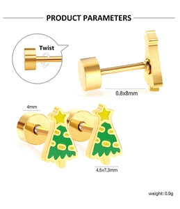 Paramètres de taille des boucles d'oreilles sapin de Noël avec fermoir à vis doré