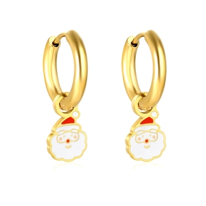 Golden Christmas Santa Claus drop hoop earrings with vibrant red oil drip finish