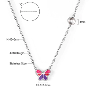 Spécifications du collier papillon en acier inoxydable avec chaîne 45+5cm et gemme 4mm