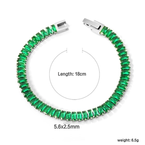 Détails du bracelet tennis en zircons vert émeraude rectangulaires avec dimensions 18cm