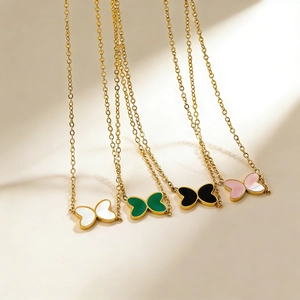 Collier Pendentif Papillon Acier Inoxydable Plaqué Or Coquille Émail Zircon Bijoux De Mode Cadeau Pour Femmes