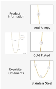 Detail view of 8mm round pearl necklace with 42+5cm gold plated stainless steel chain