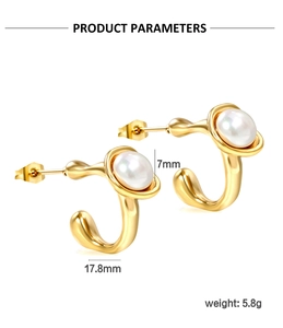 Détail des boucles d'oreilles dorées en C de 17,8mm avec perles 7mm et dimensions