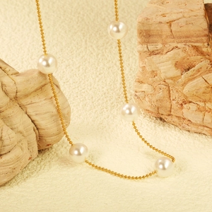 Artificial Pearl Necklace Gold Plated Stainless Steel Ball Chain Elegant Minimalist Simple Fashion Jewelry For Women Gift
